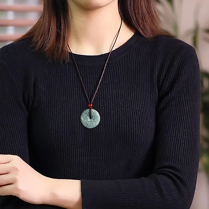 Handcrafted Natural Blue Water Jadeite Jade Pendant Necklace - Vintage Carved Design