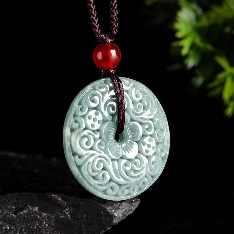 Handcrafted Natural Blue Water Jadeite Jade Pendant Necklace - Vintage Carved Design