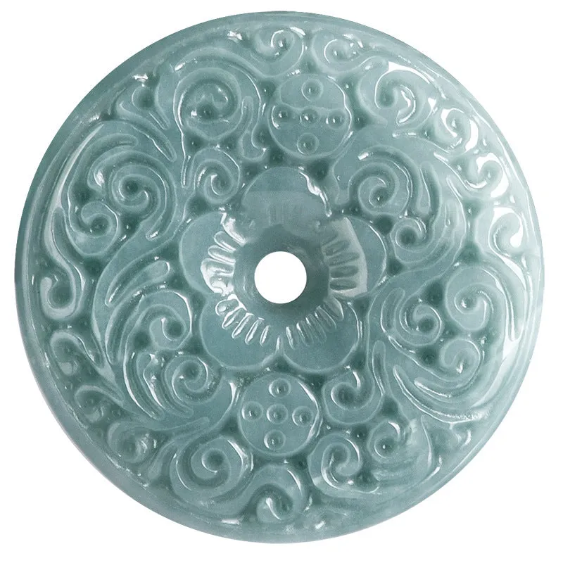 Handcrafted Natural Blue Water Jadeite Jade Pendant Necklace - Vintage Carved Design