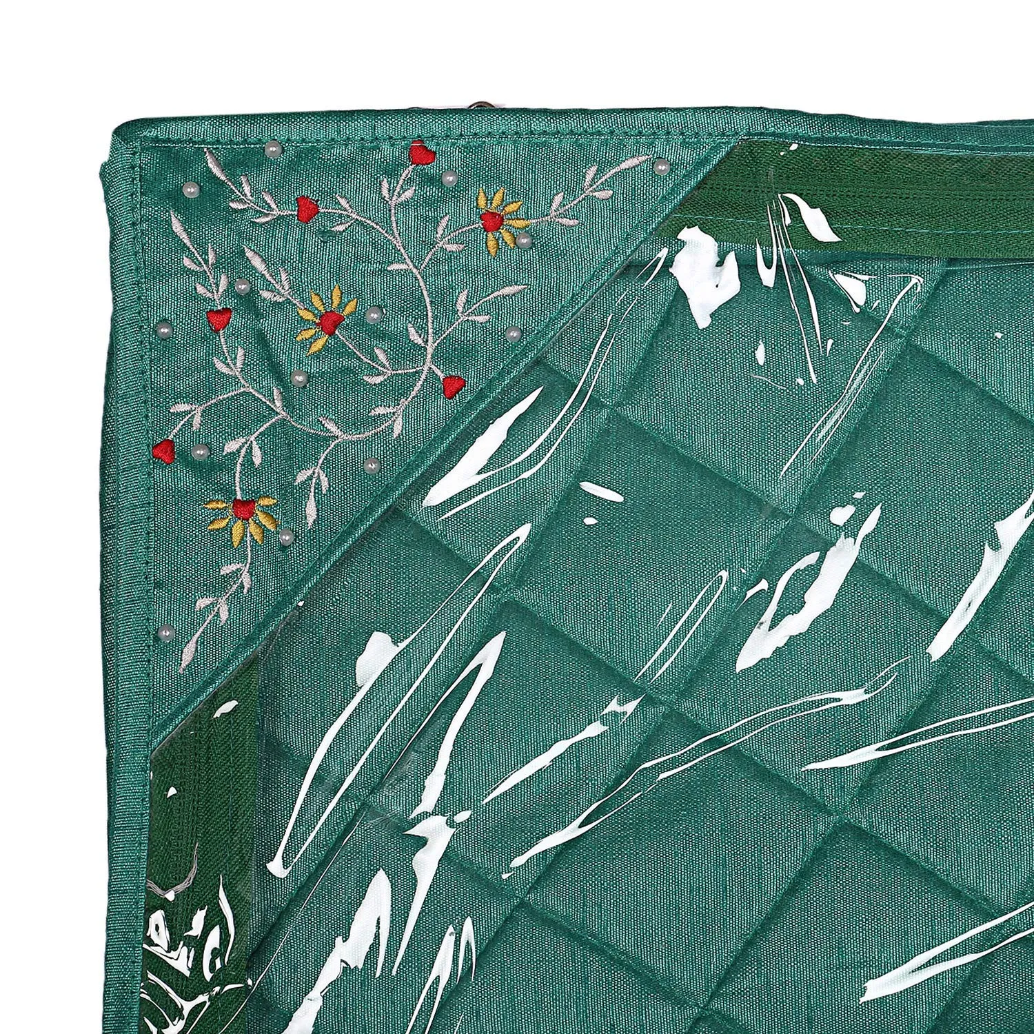 Heart Home Embroidery Design Non Woven 3" inch Saree Cover With Transparent Top- Pack of 2 (Green)