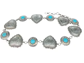 Heart W Turquoise Stone Western Concho Belt