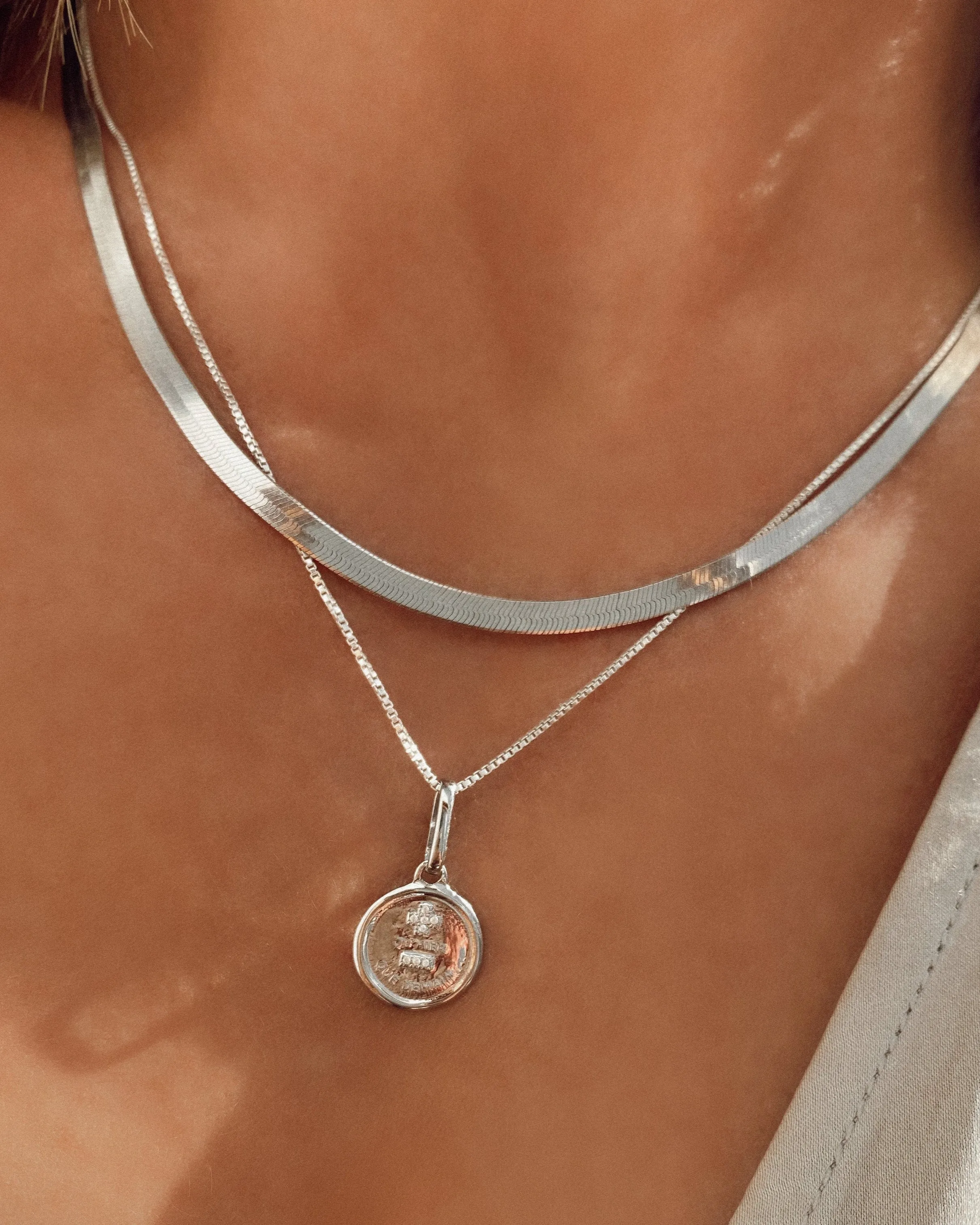 Herringbone Mother Necklace | Silver