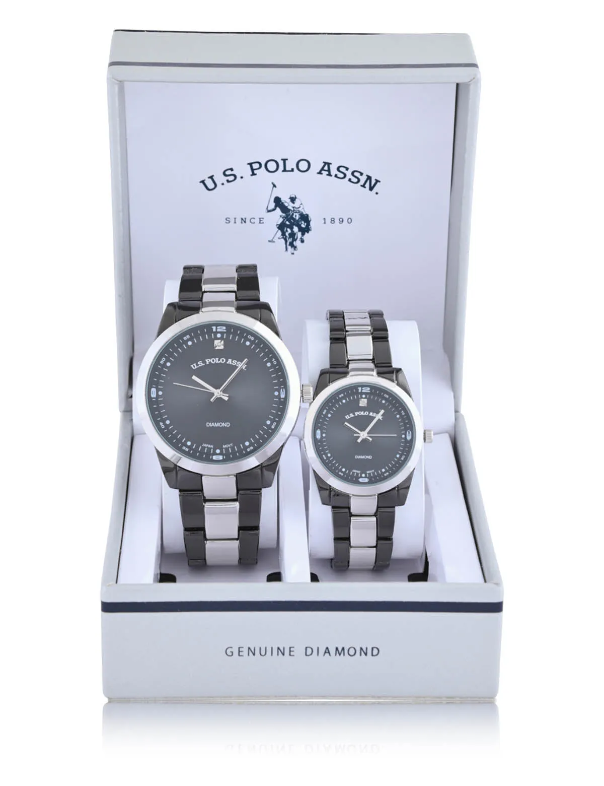 HIS AND HERS SILVER LINK DIAMOND WATCH SET