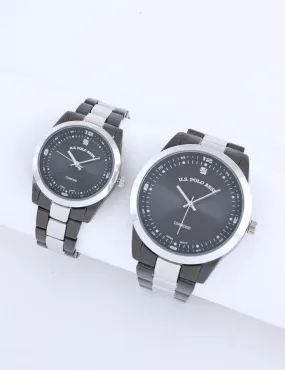 HIS AND HERS SILVER LINK DIAMOND WATCH SET