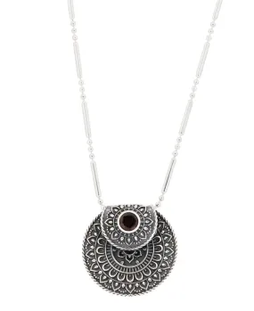 Inspirational Sterling Silver Mandala Necklace with Garnet