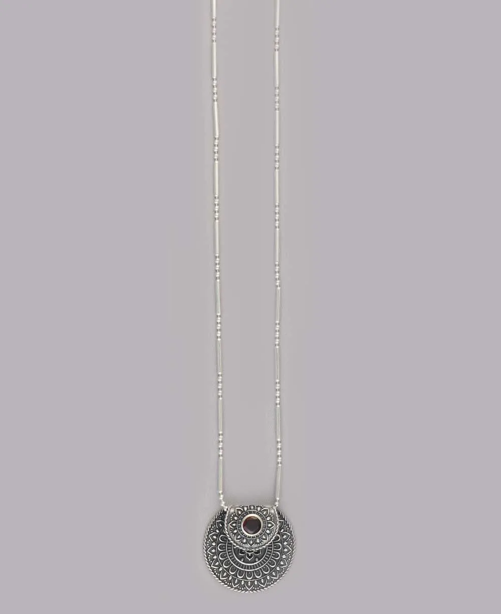 Inspirational Sterling Silver Mandala Necklace with Garnet
