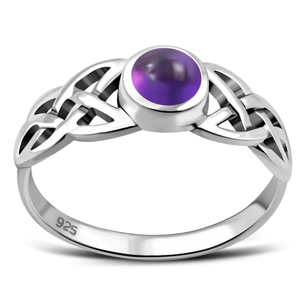 Irish Gaelic Celtic Knot 925 Sterling Silver Ring With Amethyst Stone