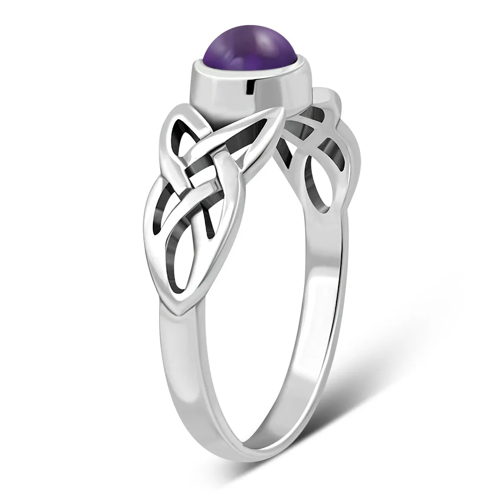 Irish Gaelic Celtic Knot 925 Sterling Silver Ring With Amethyst Stone