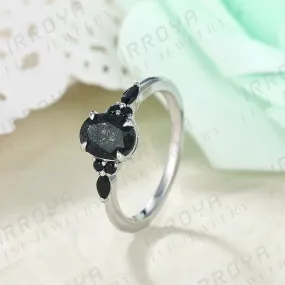 IRROYA Natural Black Rutilated Quartz Engagement Ring 1.5CT Oval Cut 6x8mm Women's Rings Minimalist style Rings Wedding Rings Platinum Plated 925 Sterling Silver Women's Promise Ring.
