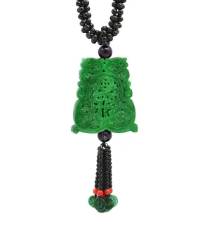 Jade Pendant with "Fuk", Pi Yao, Peach Tree & Coin Auspicious Symbol (JS01)