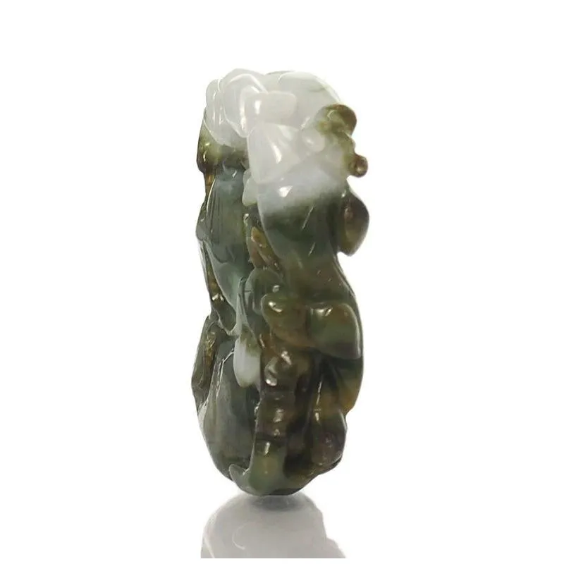 Jade Protective Health Bottle Gourd Pendant with Guardian Animal