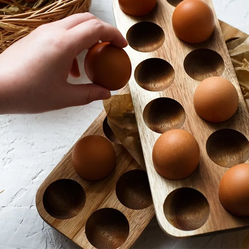 Japanese style Wooden Double Row Egg Storage Box Home Organizer Rack Eggs Refrigerator Holder Kitchen Fresh Keeping Accessories