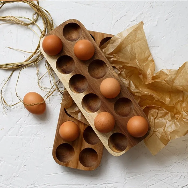 Japanese style Wooden Double Row Egg Storage Box Home Organizer Rack Eggs Refrigerator Holder Kitchen Fresh Keeping Accessories