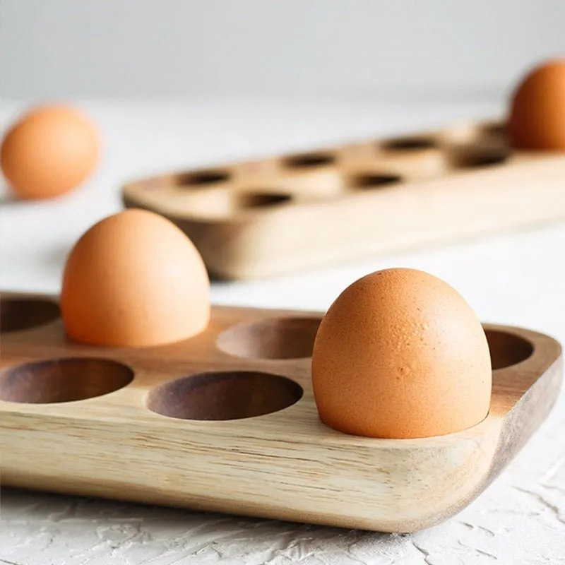 Japanese style Wooden Double Row Egg Storage Box Home Organizer Rack Eggs Refrigerator Holder Kitchen Fresh Keeping Accessories