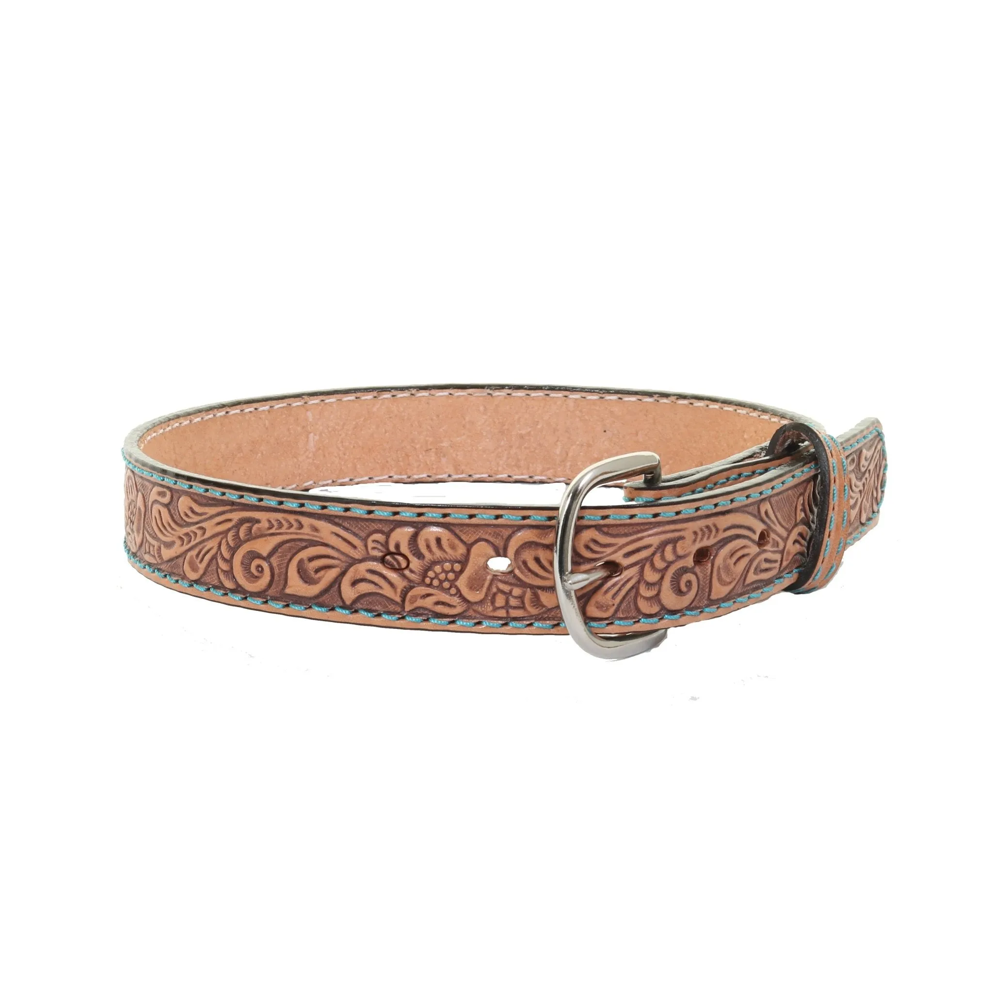 KB24/TURQ - Natural Leather Tooled Kids Belt
