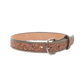 KB24/TURQ - Natural Leather Tooled Kids Belt
