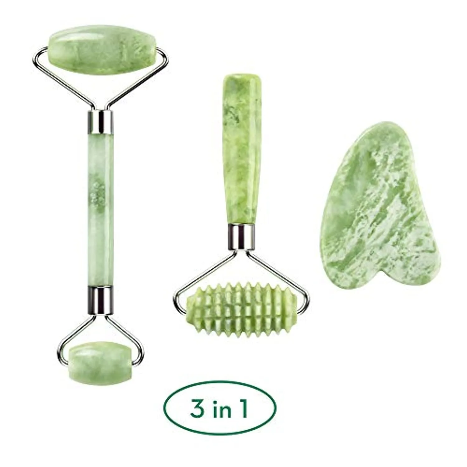 Kimkoo Jade Roller for Face-3 in 1 Kit with Facial Massager Tool,100% Real Natural Jade Stone Facial Roller Anti Aging,Face Beauty Set for Eye Anti-Wrinkle