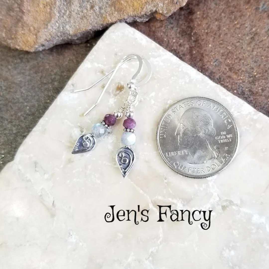 Labradorite & Ruby Gemstone Earrings Bali Sterling Silver