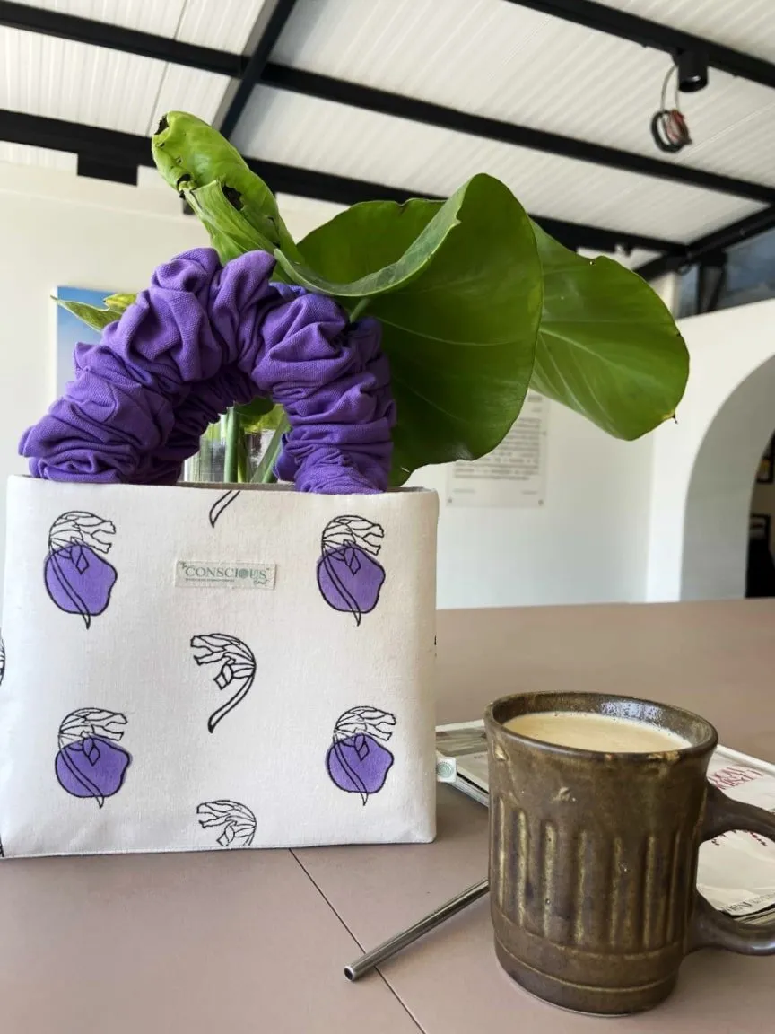 Lavender Dot Scrunchie Tote Bag in Organic Cotton