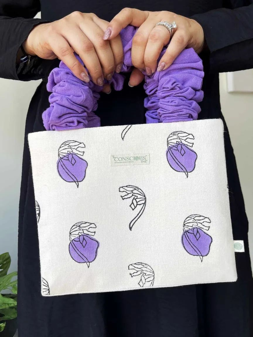 Lavender Dot Scrunchie Tote Bag in Organic Cotton