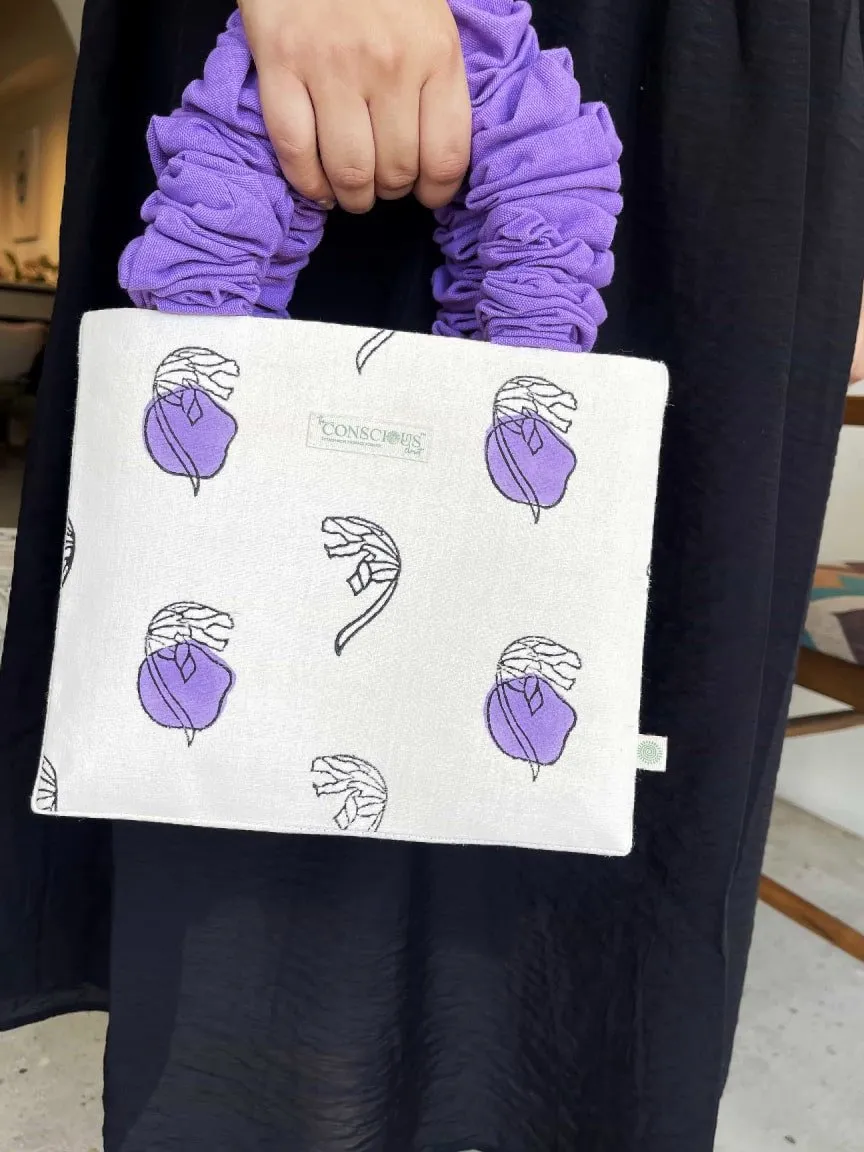 Lavender Dot Scrunchie Tote Bag in Organic Cotton