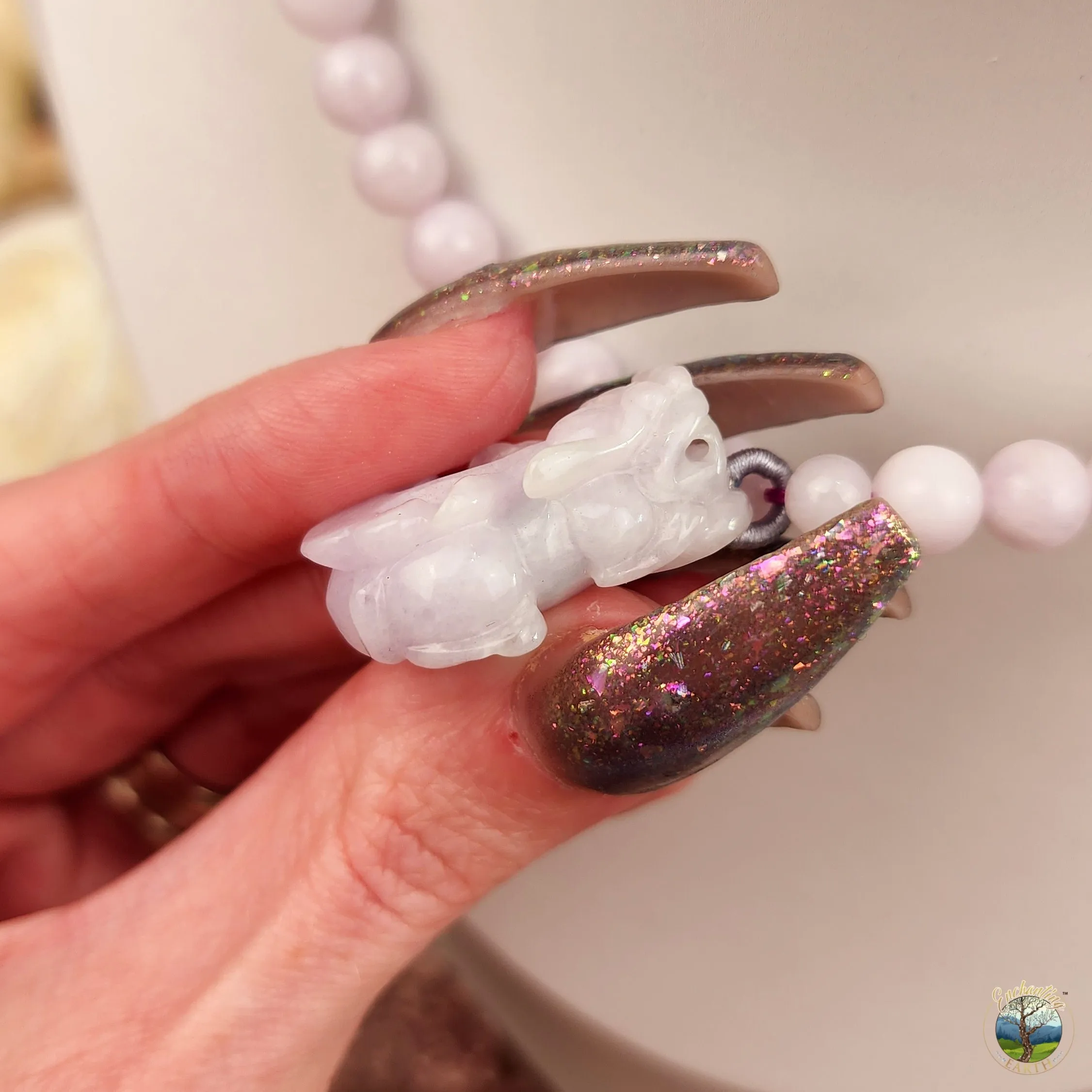 Lavender Jade Pixiu Necklace for Acceptance and Serenity