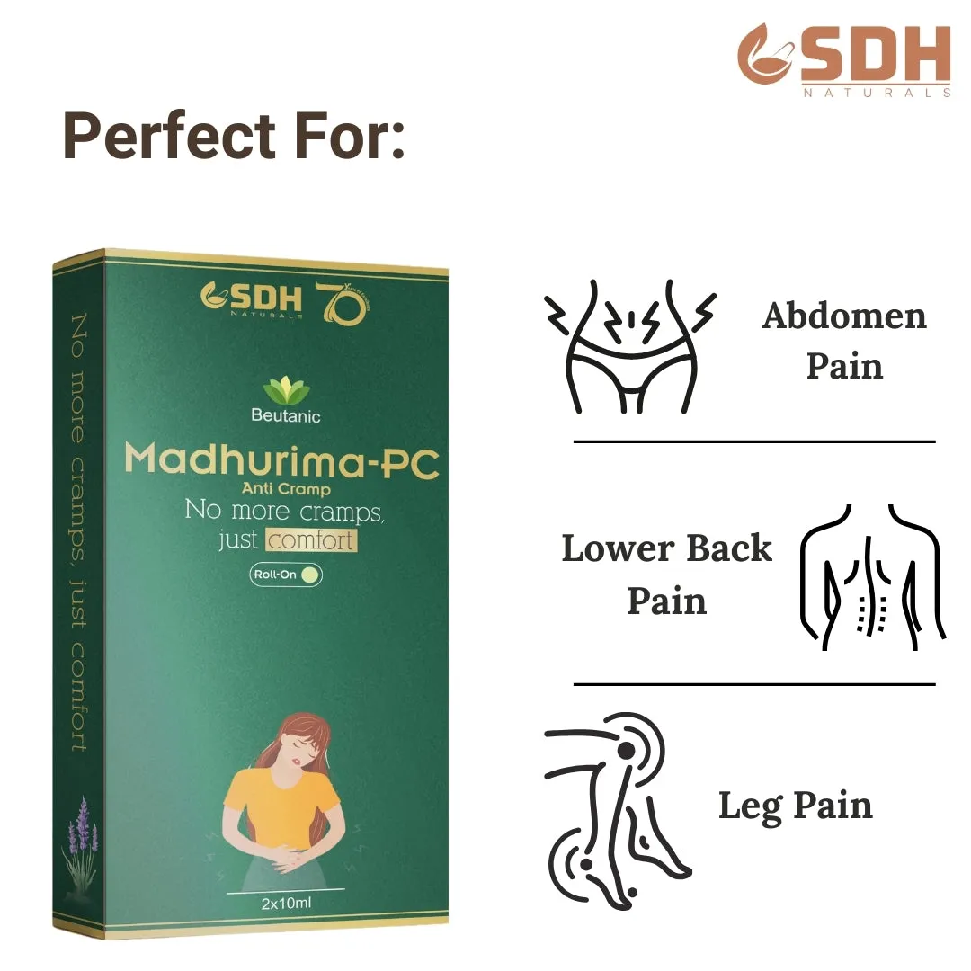 Madhurima-PC Safe Relief from Period Pain Relief Roll-On | Menstrual Cramp Natural Herbal Formula | 10ml | Pack of 2