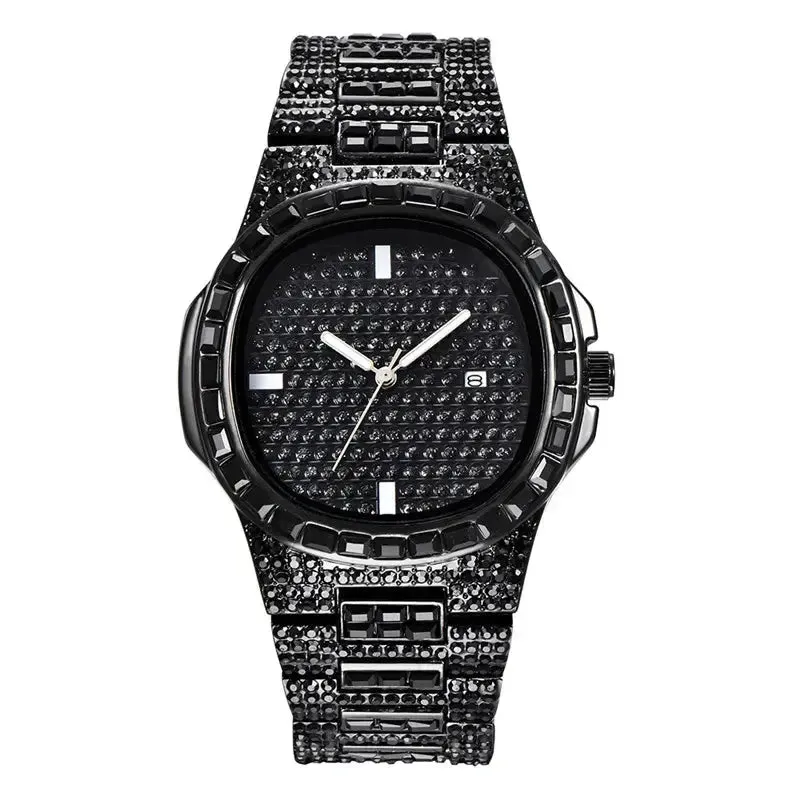 Male Big Brand Watches Fashion Alloy Band Hip Hop Diamond Golden