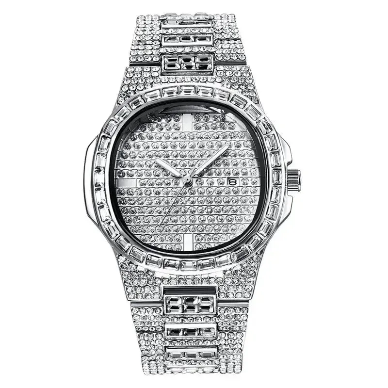 Male Big Brand Watches Fashion Alloy Band Hip Hop Diamond Golden