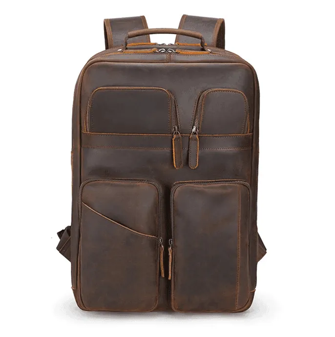 Mens Leather Multifunctional Backpack Large Capacity