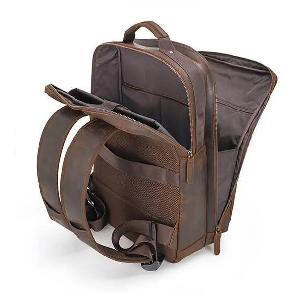 Mens Leather Multifunctional Backpack Large Capacity