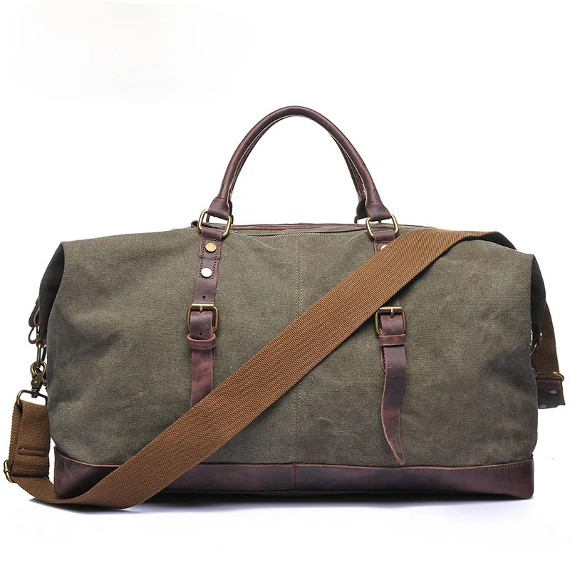 Men's Travel Canvas Leather Duffle Bag D-2077