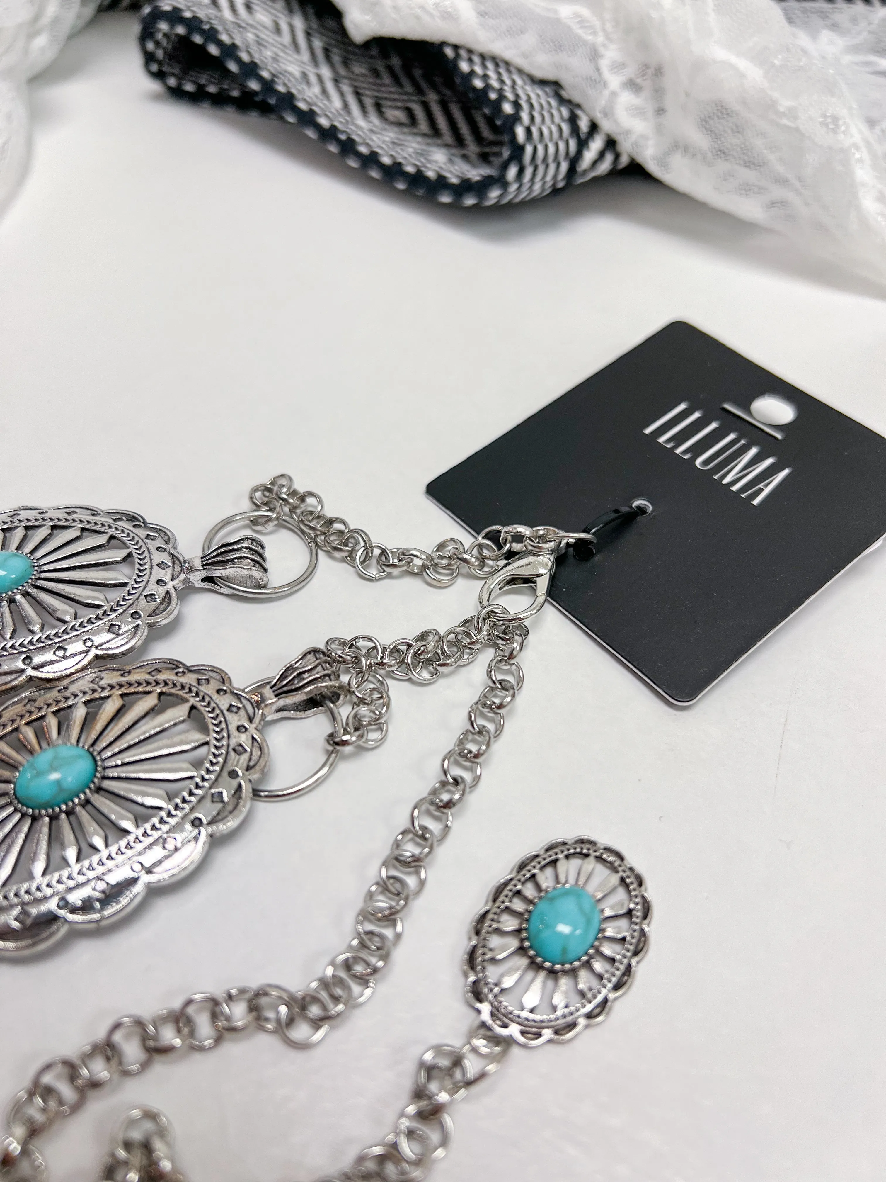 Metal Western Concho Turquoise Chain Belt
