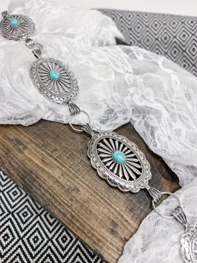 Metal Western Concho Turquoise Chain Belt