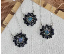 Midnight Opal & Blue Sunstone Cluster Necklace