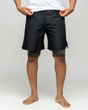Modest Workout 2in1 Short Shorts - Black / Olive Green