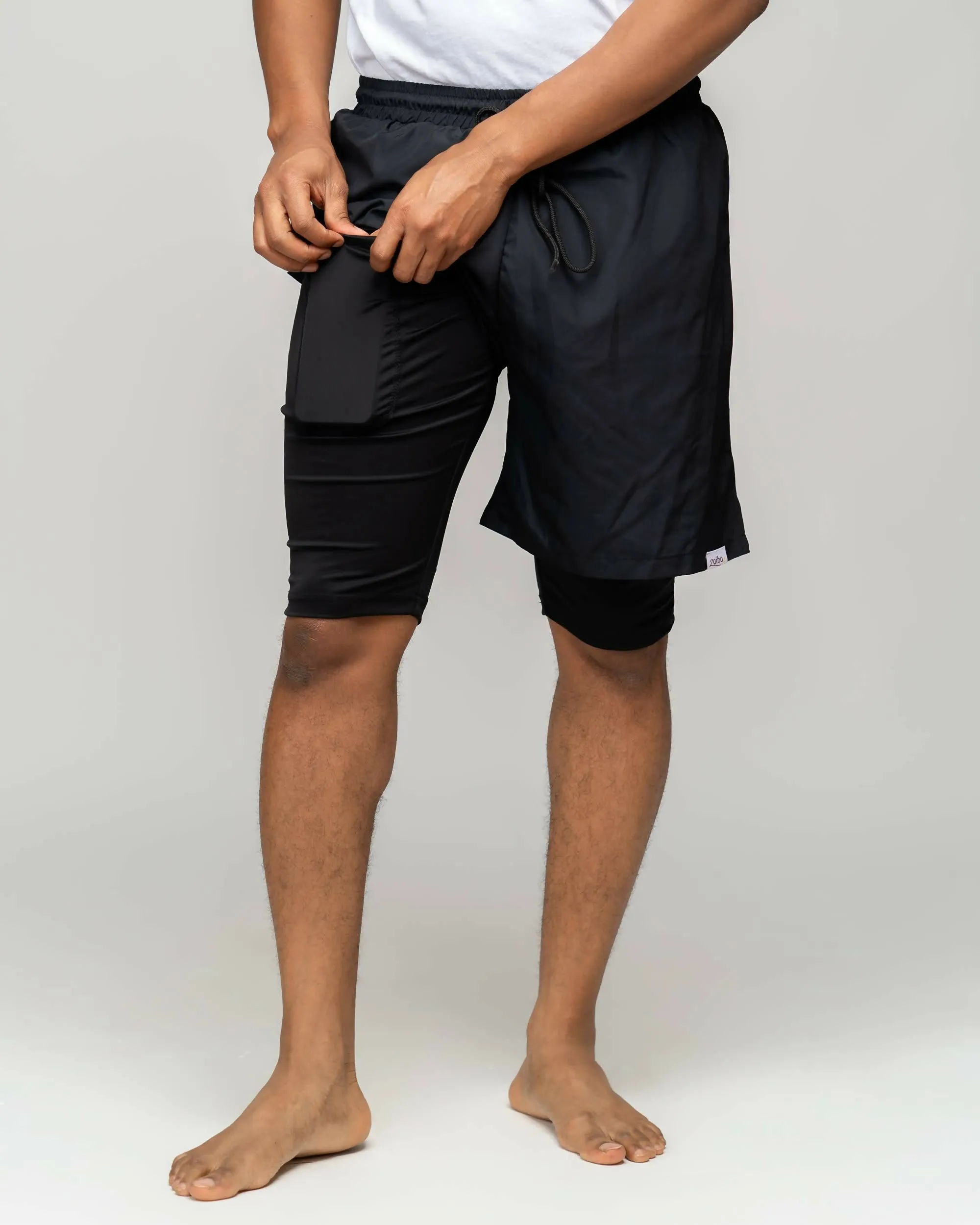 Modest Workout 2in1 Short Shorts - Black / Olive Green