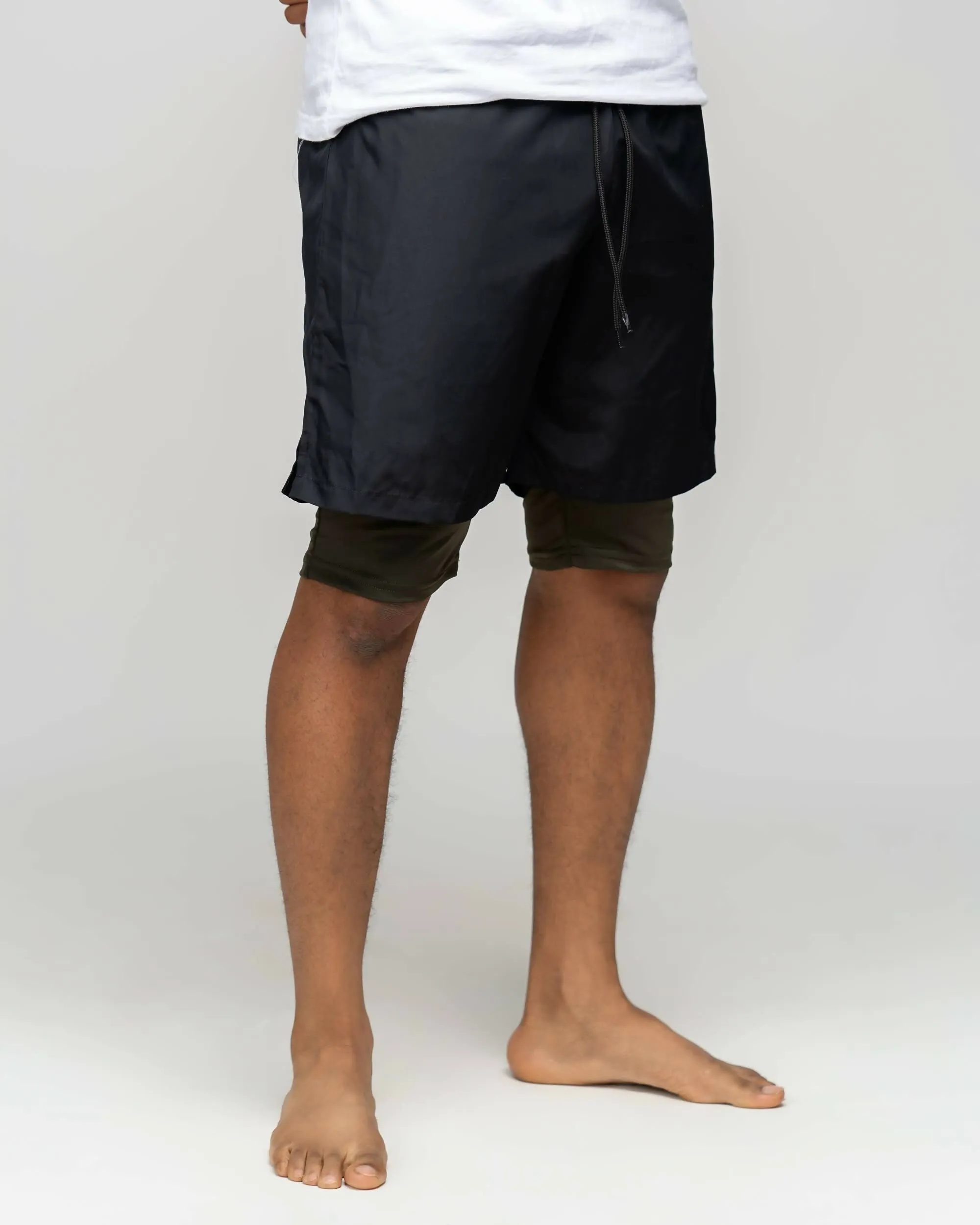 Modest Workout 2in1 Short Shorts - Black / Olive Green