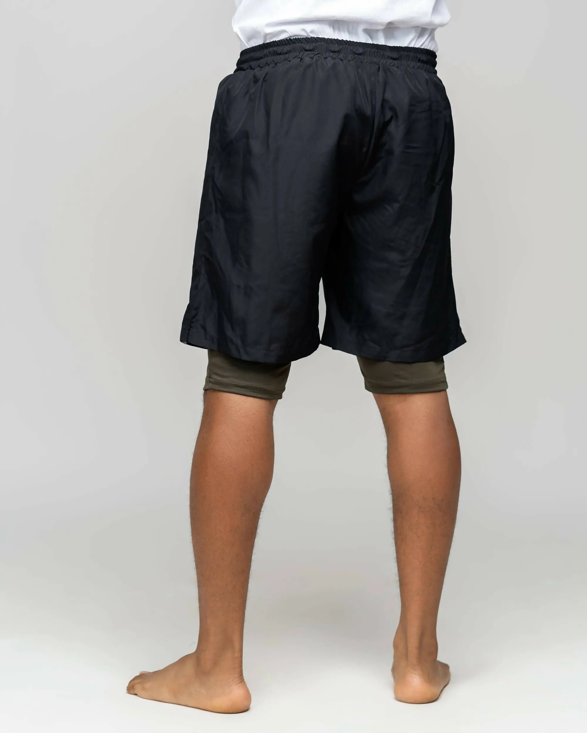Modest Workout 2in1 Short Shorts - Black / Olive Green