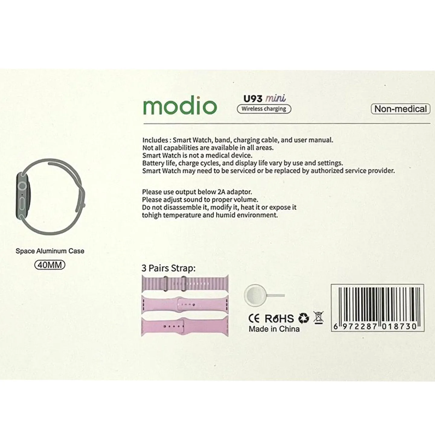 Modio U93 Mini Smart Watch With 5 In 1 Diamond Jewelry
