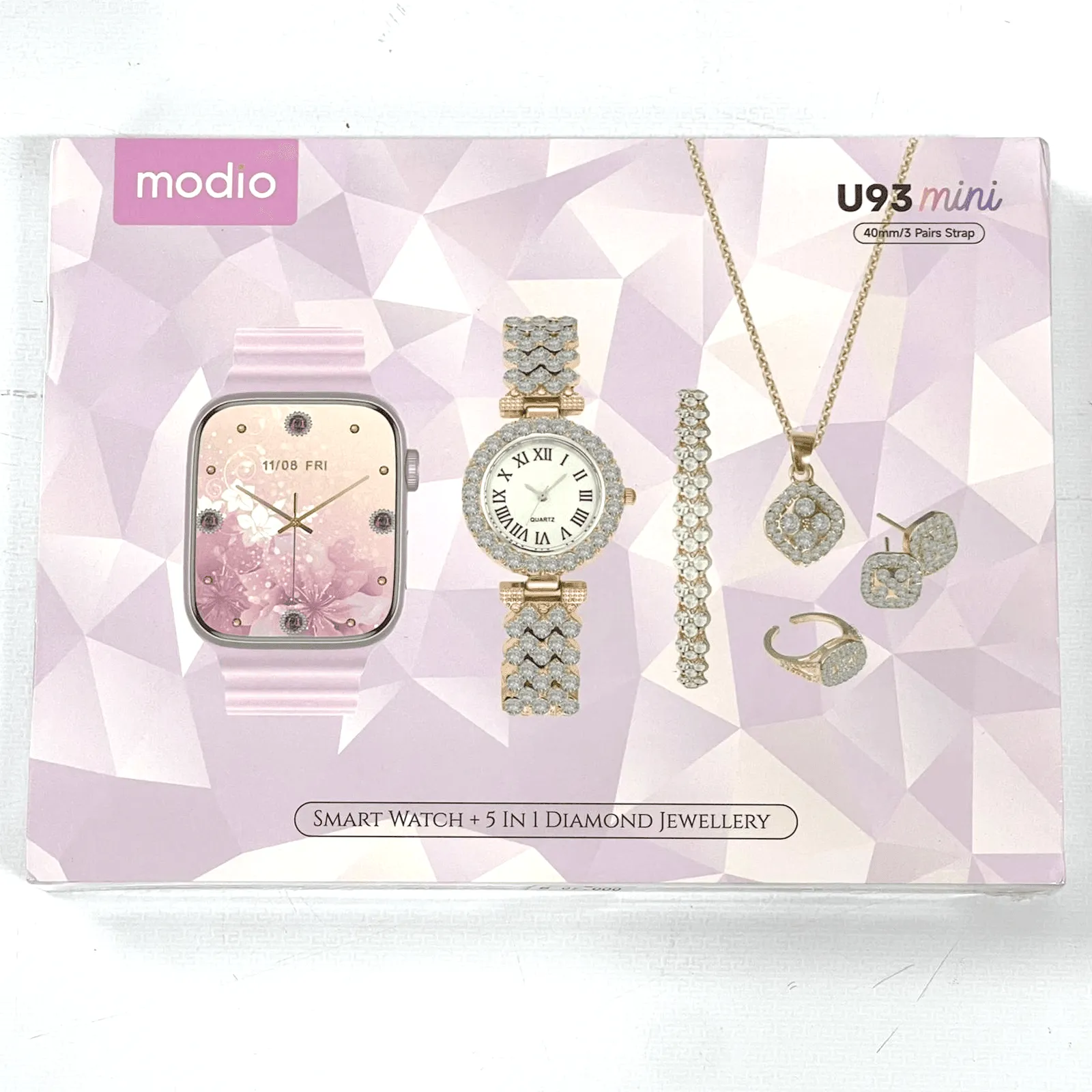 Modio U93 Mini Smart Watch With 5 In 1 Diamond Jewelry