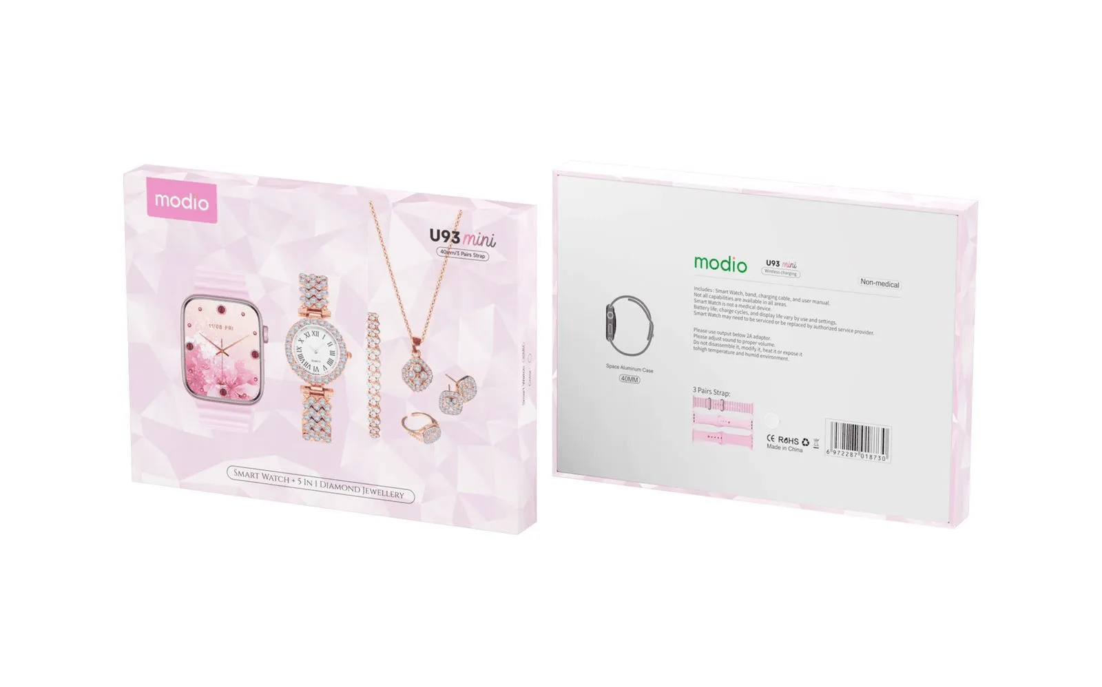 Modio U93 Mini Smart Watch With 5 In 1 Diamond Jewelry