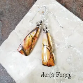 Mookaite Jasper Earrings Sterling Silver Wire Wrapped