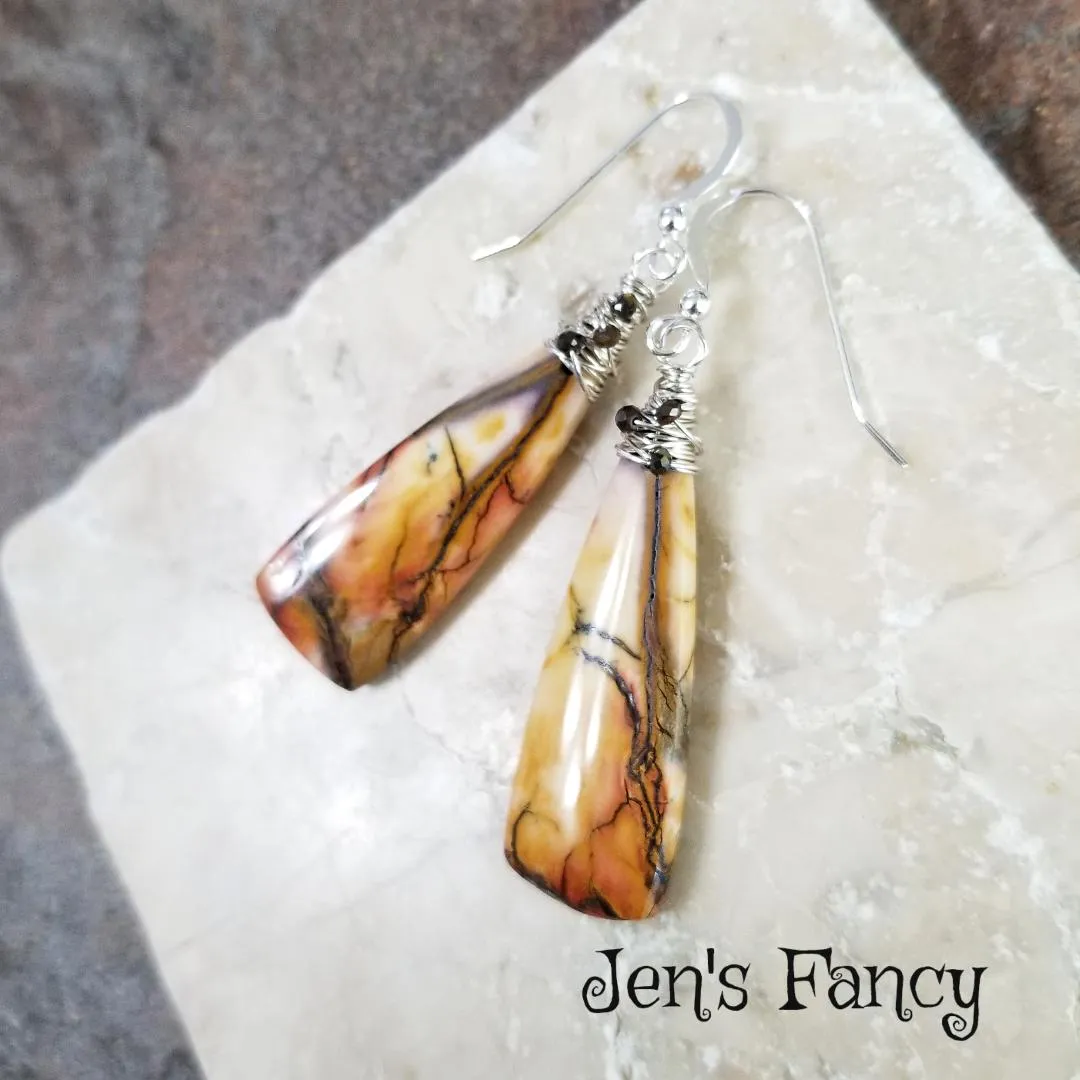 Mookaite Jasper Earrings Sterling Silver Wire Wrapped