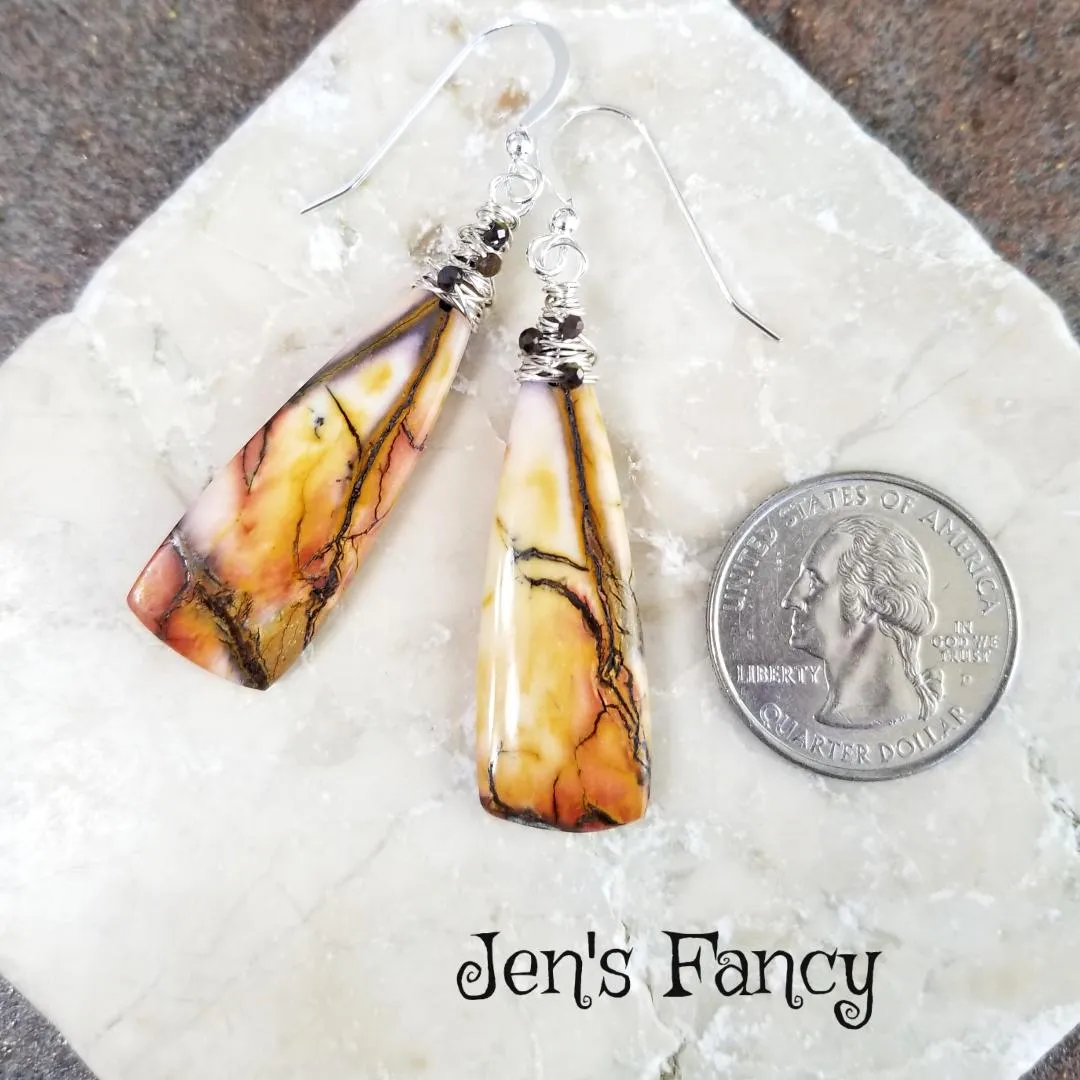 Mookaite Jasper Earrings Sterling Silver Wire Wrapped