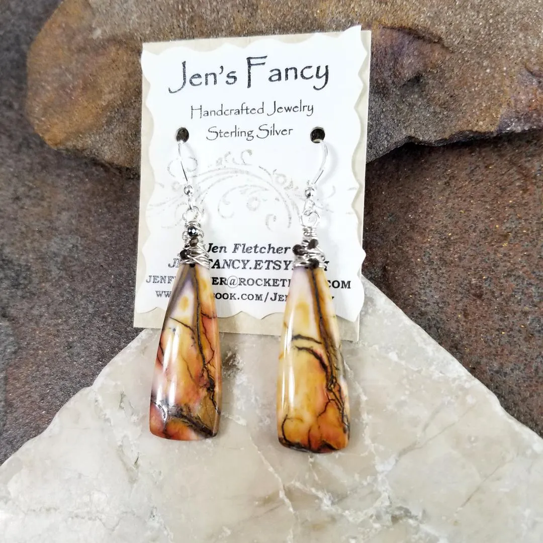 Mookaite Jasper Earrings Sterling Silver Wire Wrapped