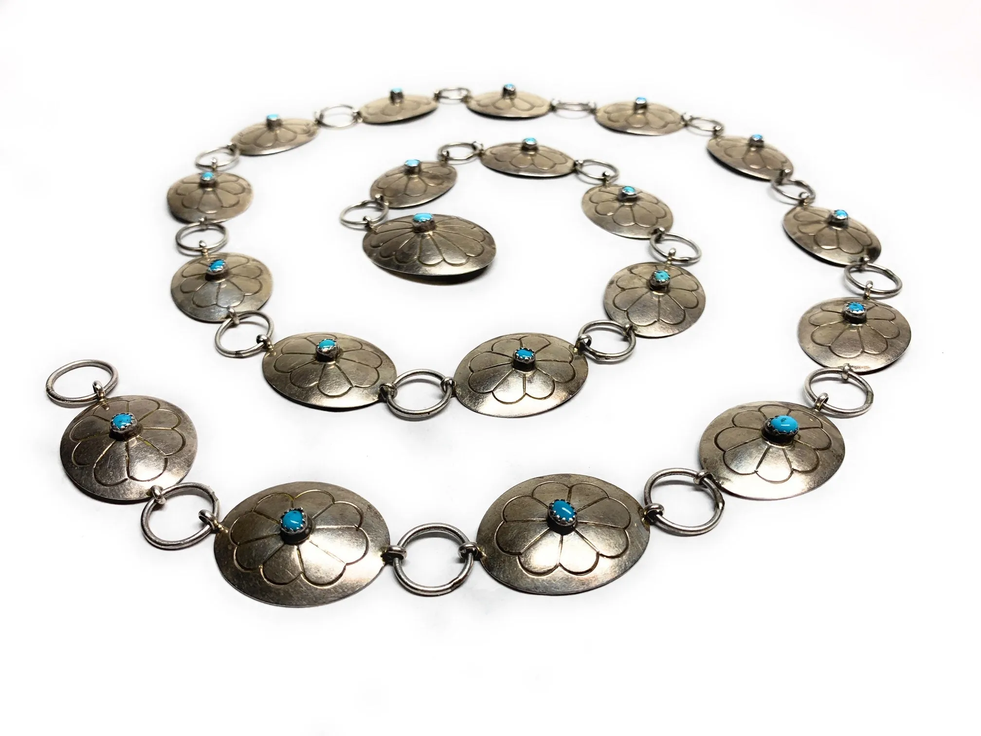 Nathaniel Johnson Old Pawn Navajo Sterling Silver & Turquoise Concho Belt