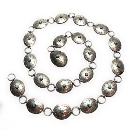 Nathaniel Johnson Old Pawn Navajo Sterling Silver & Turquoise Concho Belt