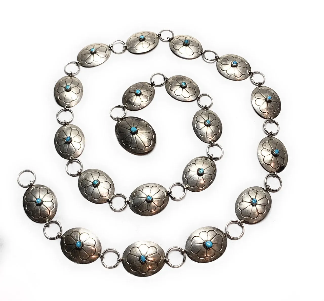 Nathaniel Johnson Old Pawn Navajo Sterling Silver & Turquoise Concho Belt