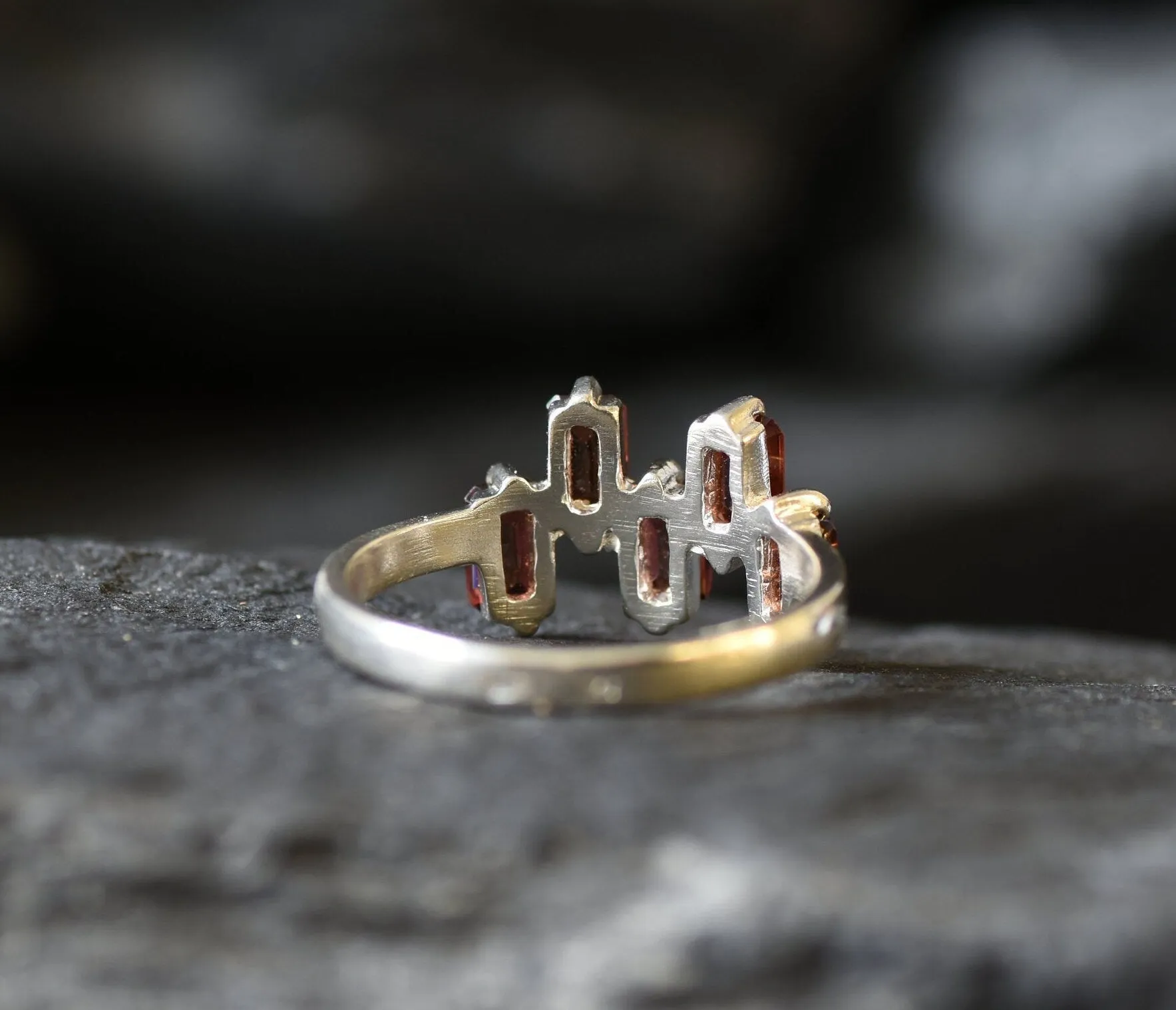Natural Garnet Ring - Staggered Baguette Band - Red Square Ring